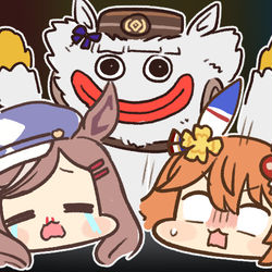 This is a pixiv picture whose title is フクキタル・タンホイザとホラーゲーム！.