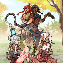 This is a pixiv picture whose title is 四人上山來比腳.