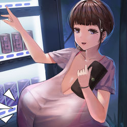 This is a pixiv picture whose title is いや、おっぱいじゃなくてどのジュースにする(*_*;？.