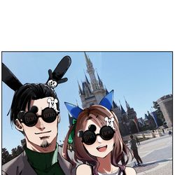This is a pixiv picture whose title is キングとトレーナーとディズニーランド.