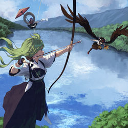 This is a pixiv picture whose title is 幻想郷『御狩神事』.