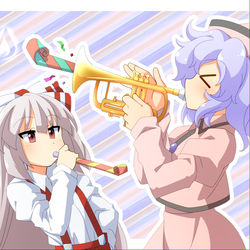 This is a pixiv picture whose title is 「skeb」メルラン&妹紅.