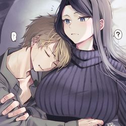 This is a pixiv picture whose title is 【創作男女】デカ女上司×後輩.