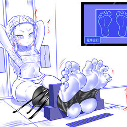 This is a pixiv picture whose title is 巨大娘的足底洗净研磨服务（欠下的更新，可能是旧作重置）.