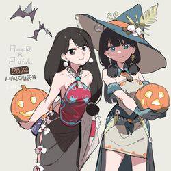 This is a pixiv picture whose title is Halloween2024 アミミア x アルファファ.