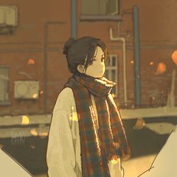 This is a pixiv picture whose title is 戴着大围巾的女生.