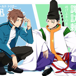 This is a pixiv picture whose title is 【クロスオーバー】迅と頼重.