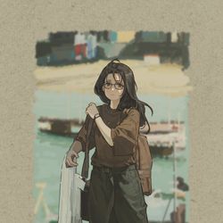 This is a pixiv picture whose title is 风中一位发量很足的女生.