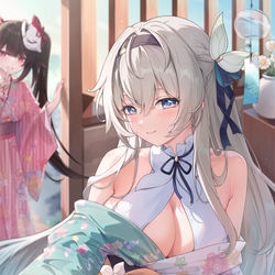 This is a pixiv picture whose title is 流萤×花火.