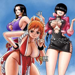 This is a pixiv picture whose title is One Piece x King of Fighter.