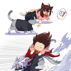 This is a pixiv picture whose title is 🕗⚠️ 🐈‍⬛🐈💨.