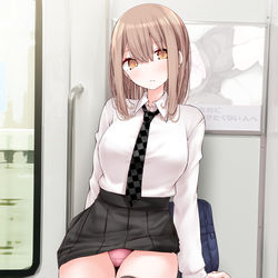 This is a pixiv picture whose title is 通勤電車でぱんつを見せてくるボブJK.