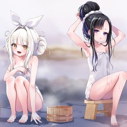 This is a pixiv picture whose title is ウンファさんとブランさん/雪見温泉.