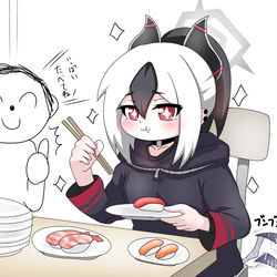 This is a pixiv picture whose title is 寿司を食べるカヨコ.