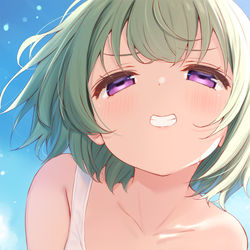 This is a pixiv picture whose title is 緑髪娘と青空の下.