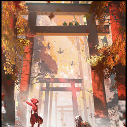This is a pixiv picture whose title is ポケモンと秋の森.