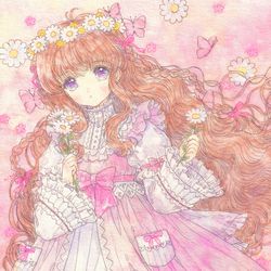This is a pixiv picture whose title is 花摘みの少女.