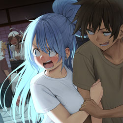 This is a pixiv picture whose title is 『100秒後に置いてけぼりにされるアクア』.