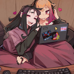 This is a pixiv picture whose title is Gay women at the manga cafe.