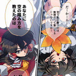 This is a pixiv picture whose title is 【東方】文と霊夢.