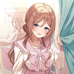 This is a pixiv picture whose title is 「似合ってる…かな？」.