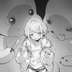 This is a pixiv picture whose title is 藤田ことね＆奶龙.
