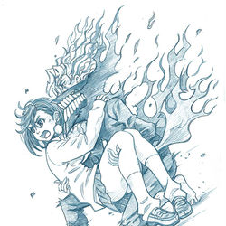 This is a pixiv picture whose title is モモとオカルン.