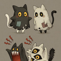 This is a pixiv picture whose title is Twin ghost cats.