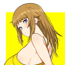 This is a pixiv picture whose title is 髪下ろしフミナ先輩ｘ競泳水着.
