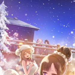 This is a pixiv picture whose title is 雪見温泉のひととき.