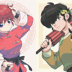 This is a pixiv picture whose title is らんまと良牙.