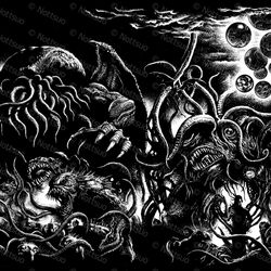 This is a pixiv picture whose title is 『ラブクラフト傑作集 上・下』 装丁画.
