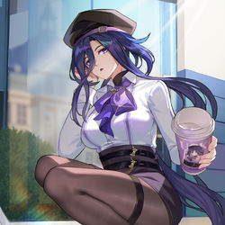 This is a pixiv picture whose title is 原神同人  咖啡店制服克洛琳德.