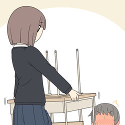 This is a pixiv picture whose title is 机を運ぶノーパンの女の子.
