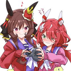 This is a pixiv picture whose title is ウインバリアシオンとジェンティルドンナの鉄球対決.