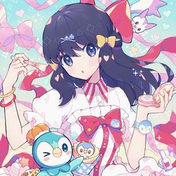 This is a pixiv picture whose title is 【BDSP】コンテストの準備をするヒカリ＆ポッチャマ🎀🌟✨.