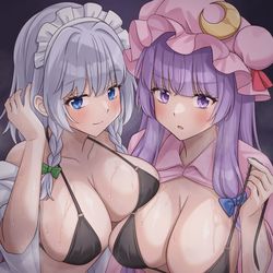 This is a pixiv picture whose title is 黒ビキニ咲パチェ.