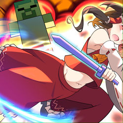 This is a pixiv picture whose title is 霊夢VSマイクラ軍団.