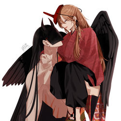 This is a pixiv picture whose title is 鬼と天狗.