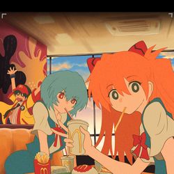 This is a pixiv picture whose title is エヴァとマクドがコラボするそうなので.