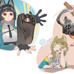 This is a pixiv picture whose title is 🦊🦶🐱🥖🤖.