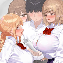 This is a pixiv picture whose title is おっぱいに当てずに棒を通過させるゲームに参加させられる男子.