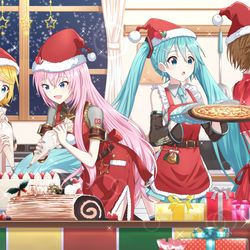 This is a pixiv picture whose title is みんなでお料理🎶🎂🎄🎅.