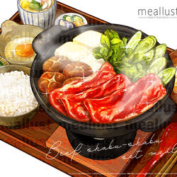 This is a pixiv picture whose title is 牛すき御膳.