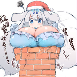 This is a pixiv picture whose title is 良い子の家の煙突を破壊するマーメイドサンタ.