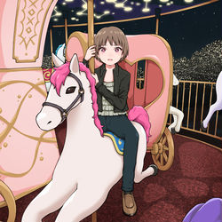 This is a pixiv picture whose title is メリーゴーランド乗ってる時って何見るのが正解なんだろう.