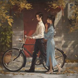 This is a pixiv picture whose title is 落葉舞う路地.