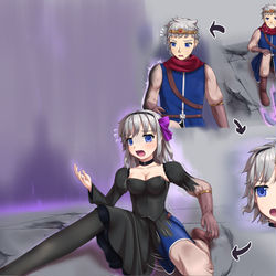 This is a pixiv picture whose title is 魔王に負けた勇者は魔王の嫁にされる.