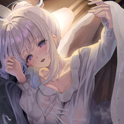 This is a pixiv picture whose title is 「先生？私と一緒に眠りませんか？」.