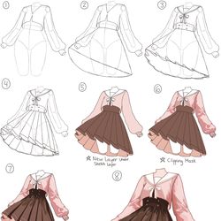 This is a pixiv picture whose title is Pleated Dress + Skirt Tutorials.